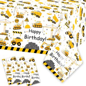 3 Pack Construction Table Cloth - Disposable Plastic Truck Tablecover for Birthday Construction Party Decorations (54x108 Inch)
