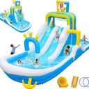 Inflatable Water Slide, Water Bounce House for Kids Aged 3-12 | 248 x 96 x 110 inches, Blow Up Water Slide Park with Blower, 2 Splashing Pools, Water Bucket, Climbing Wall for Kids Backyard
