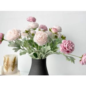 Artificial Ranunculus Flowers, 7pcs Silk Faux Ranunculus with Flocked Stems, 20.5in Long, Ice Pink & Opal Pink Fake Flowers for Home Wedding Party Indoor Decor