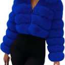 Loveimgs Women Fluffy Faux Fur Coat Cropped Jacket Puffer Jacket Zip Up Winter Warm Fuzzy Teddy Jacket (Medium, Royal Blue)