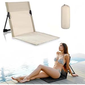 1 Pack Foldable Poolside Chairs  Portable Flip Chairs for Edge of Pool, Beach, Camping, Picnic, Lawn  Compact & Lightweight Outdoor Seating Accessories (1, Light Beige)