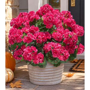Artificial Geranium Fake Flowers for Outdoors Decoration, 6 Bundles Silk Geraniums Flower UV Resistant Look Real Faux Plants for Outside Planter Front Door Garden Patio Balcony Yard Home, Hot Pink