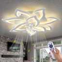 Yfrest Modern Ceiling Fan with Light and Remote, Low Profile Ceiling Fans with Lights, 32 Inch Flush Mount Ceiling Fan with 3 Light Color 6 Speeds, Fandelier Ceiling Fan for Living Room, Dining Room