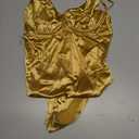 Velius Women's Sexy Metallic Shiny Bodysuit Tank Tops for Night Club Going Out (Large, Gold)