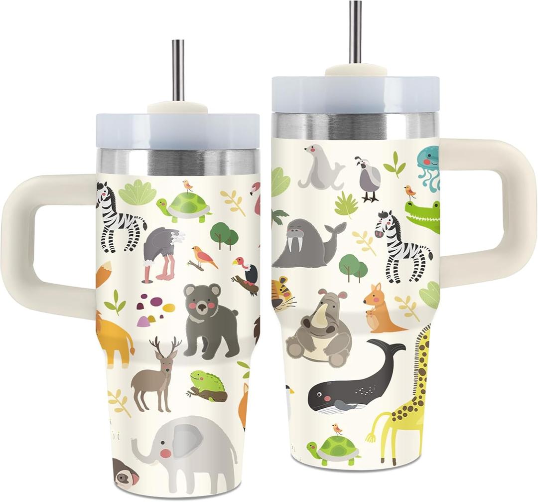 Animal Lovers Gifts for Daughter Women, 14 Oz Animal Tumbler with Handle & Straw, Thanksgiving Christmas Birthday Gift for Daughter Friend Teen Girl Sister Bestie, Animals Cup for Son, 1 PCS