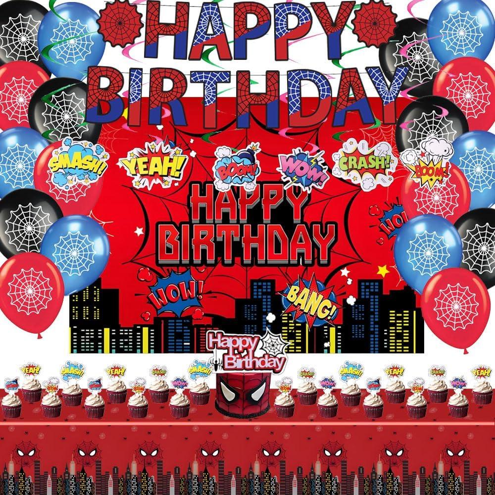 Spider Theme Birthday Party Supplies, Spider Theme Party Decorations Including Birthday Banner, Backdrop, Balloons, Hanging Swirls, Tablecloth, Cake Toppers for spider Party Spider Theme Birthday Party Supplies, Spider Theme Party Decorations Including Birthday Banner, Backdrop, Balloons, Hanging Swirls, Tablecloth, Cake Toppers for spider Party
