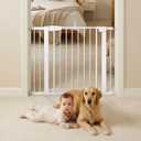 Baby Gate for Stairs, 29.92-38.98 Wide Pressure Mounted Baby Gate No Drill Needed, Auto Close Dog Gate for Doorways, Easy Walk Through Safety Child Gates for Toddler & Pet/Puppy, Indoor, White