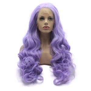 Lushy Wavy Long Light Purple Wig Half Hand Tied Heat Resistant Synthetic Lace Front Wig