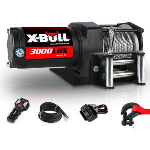 X-BULL 12V 3000LBS Steel Wire Electric Winch for Towing ATV/UTV Off Road with Mounting Bracket Wireless Remote