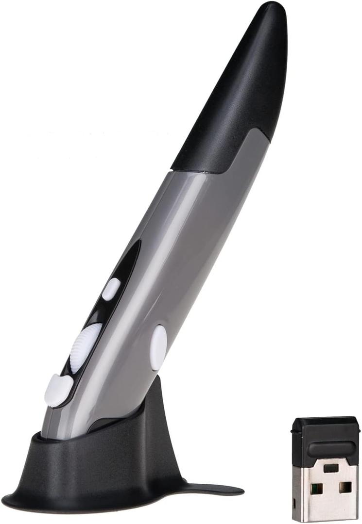 lychee Wireless Optical Pocket Pen Mouse, 2.4GHZ USB Wireless Optical Pen Mouse 800/1200/1600 DPI Adjustable Handwriting Mini Air Mice for PC Laptop Notebook Computer Mac (Grey)