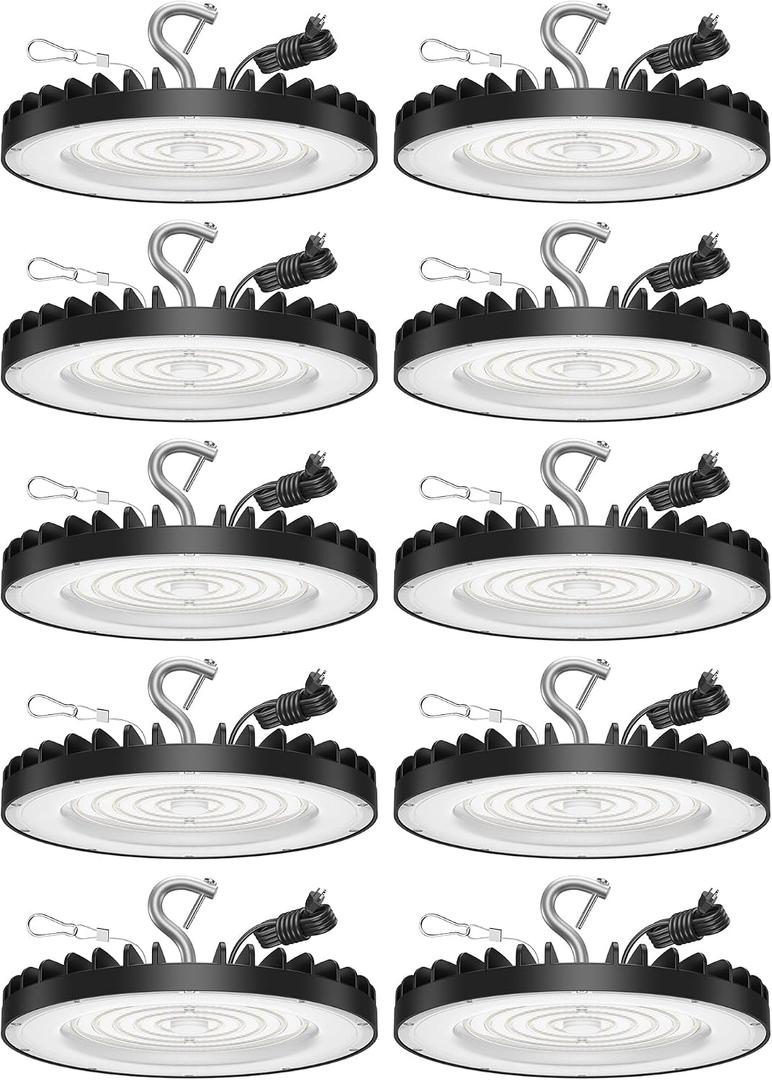 10 Pack UFO LED High Bay Light 150W, 21000 LM, 5000K Daylight, ETL Listed Commercial LED Shop Lights Fixture with US Plug for Workshop Factory Barn, Plug & Play Lighting for Warehouse