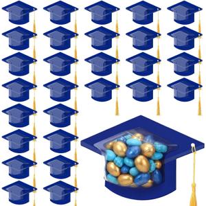Motiskyy 30 Pack Graduation Cap Candy Card Class of 2026 Grad Party Favor Candy Dome Greeting Card with Tassel Chocolate Holder College High School Graduate Gift Box DIY Supplies (Blue,Gold)