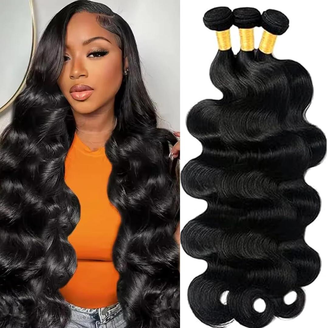 Body Wave Bundles Human Hair 20 22 24 Inch Human Hair Bundles 100% Unprocessed Brazilian Virgin Hair 3 Bundles Quick Weave bundles Human Hair for Black Women Natural Black