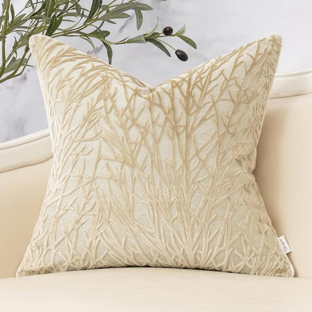 Yangest Beige Twigs Greenish Throw Pillow Cover Branches Velvet Cushion Case Neutral Pillowcase for Sofa Couch Bedroom Living Room Home Decor,20x20 Inch