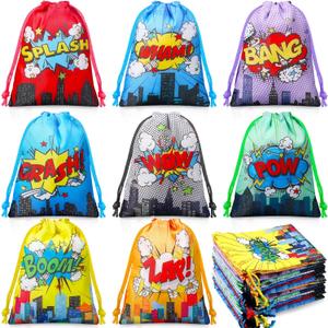 Honoson 24 Pieces Hero Party Favors Bags Heroes Drawstring Gift Bags for Christmas Birthday Wedding Baby Shower Classroom Goodie Rewards Prize Supplies 7.1 x 5.1 Inches