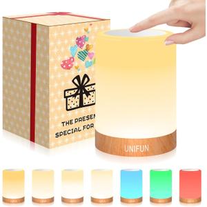 UNIFUN Touch Control Table Lamp, Smart Dimmable Bedside Lamp with RGB Color Changing & Warm White Light, Ambient Lighting for Bedroom Living Room, Holiday Gift, Taller Design