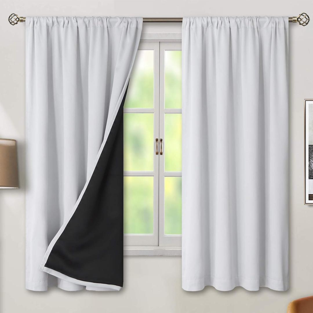 BGment Greyish White Thermal Insulated Blackout Curtains for Bedroom, 100% Black Out Curtains Noise Reduce Light Blocking Winter Curtains, Each Panel 52 x 63 Inch