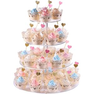 Cupcake Stand, 4Tier Round Acrylic Cupcake Display Stand Dessert Tower Pastry Stand for Wedding Birthday Theme Party 15.7 Inches (Transparent)
