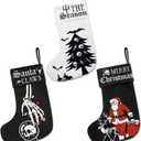 Vansolinne Black Gothic Christmas Stocking 17 Inches Xmas Stockings 3PCS Fireplace Hanging Flannel Large Plush Socks Goth Christmas Decor Holiday Hanging Ornament Gift Bag Xmas Santa Decor