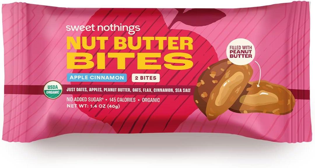 Sweet Nothings, Superfood Nut Butter Bites Organic Snack, Apple Cinnamon with Peanut Butter, 2 Bite Pack - No Added Sugar, Plant Based, Vegan, Only 7 Ingredients