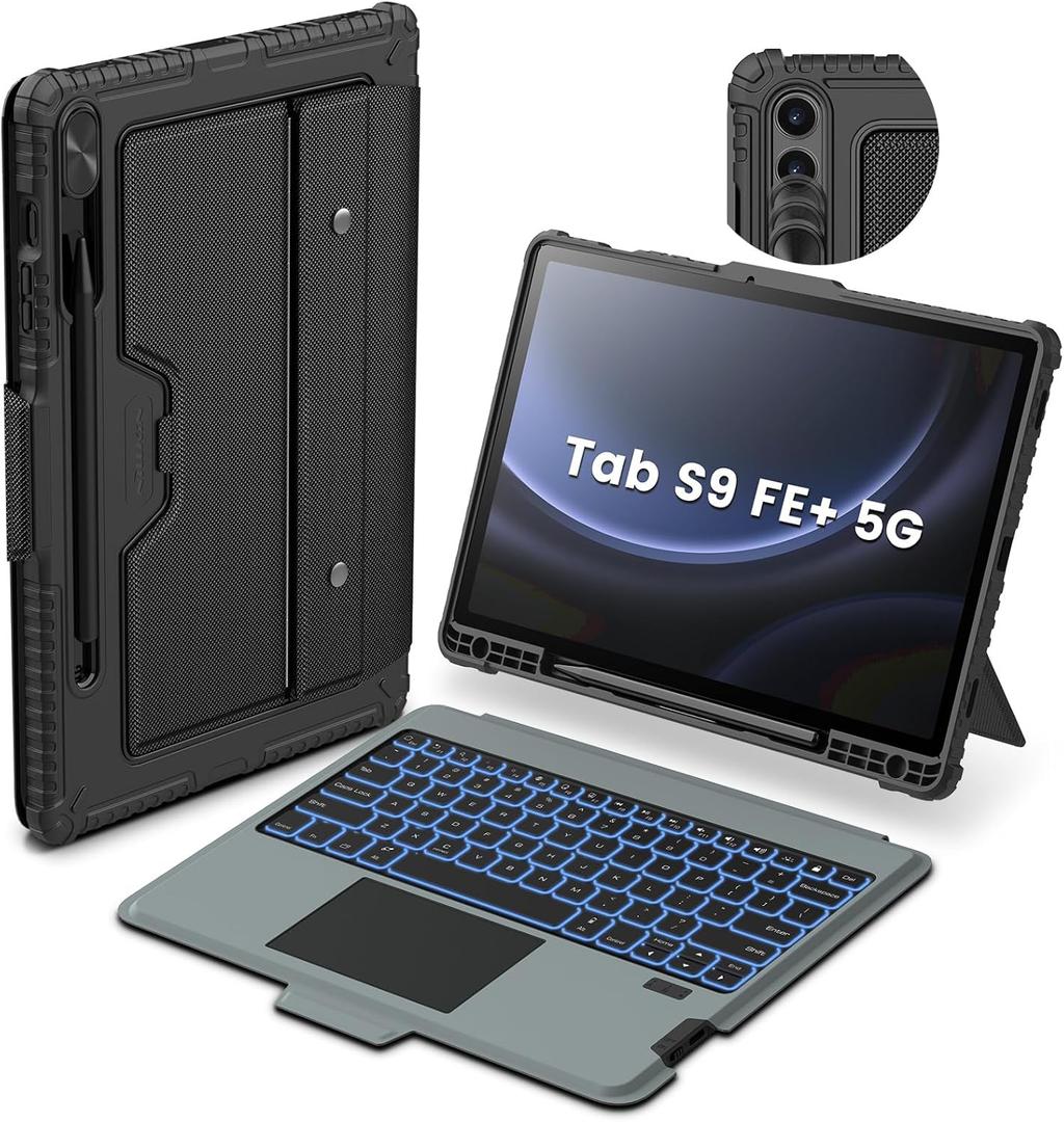 Nillkin for Samsung Galaxy Tab S9 FE Plus Detachable Keyboard Case with 7 Backlit, Kickstand, Trackpad, S Pen Holder, for Samsung Tablet S9 FE+ Keyboard 12.4 inch