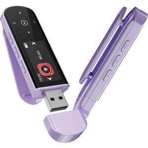 RUIZU 64GB USB MP3 Player with Bluetooth 5.3, Clip Jam Portable Music Player for Sports Running, USB MP3 Player Stick with FM Radio, Voice Recorder, Digital Audio Shuffle Repeat, Phone File Transfer (Purple)