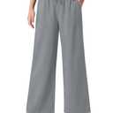 EZRUN Women's Flowy Wide Leg Travel Palazzo Pants with Zip Pocket Grey