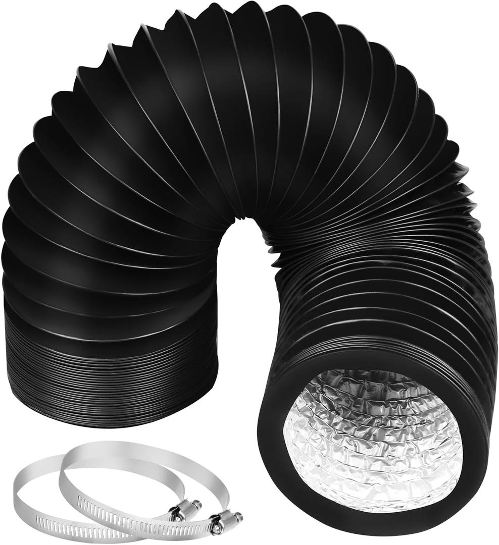 Omont Dryer Vent Hose 4 Inch 5FT Flexible Dryer Ducting Tube Air Duct Aluminum Insulated Flex Hose Kit Indoor Outdoor (Black)