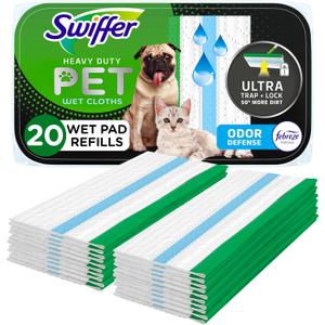Swiffer Sweeper Pet Heavy Duty Multi-Surface Wet Cloth Refills for Floor Mopping and Cleaning, Fresh scent, 20 count (Packaging May Vary)