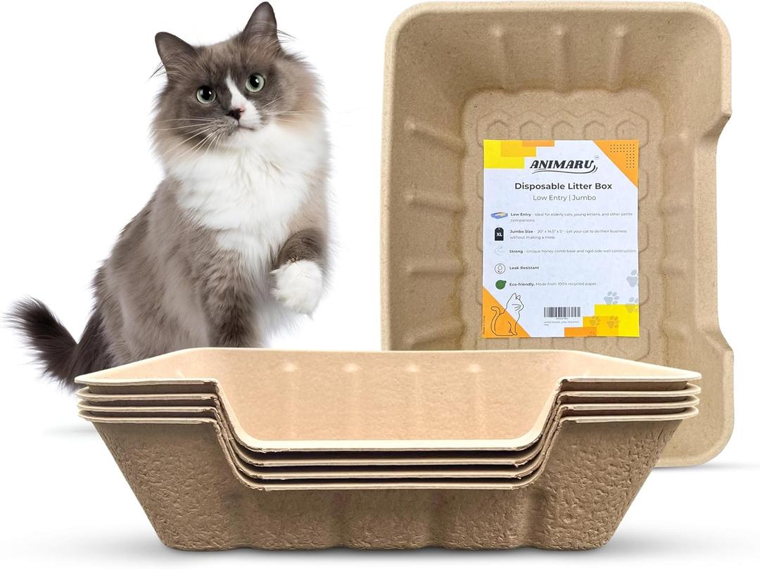 Disposable Litter Boxes (Jumbo - Low Entry, 4-Pack) (Brown)