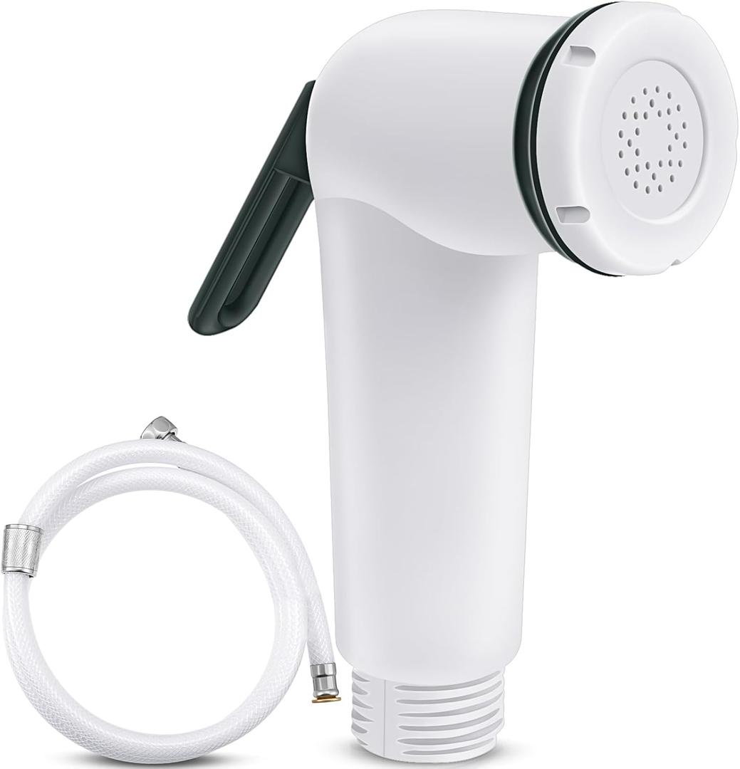 Wenqik On/off Standard Trigger Sprayer Handle Plastic Bidet Spray Head with 1/2" Connecting Hose Bidet Attachments for RV Water Outlets, White