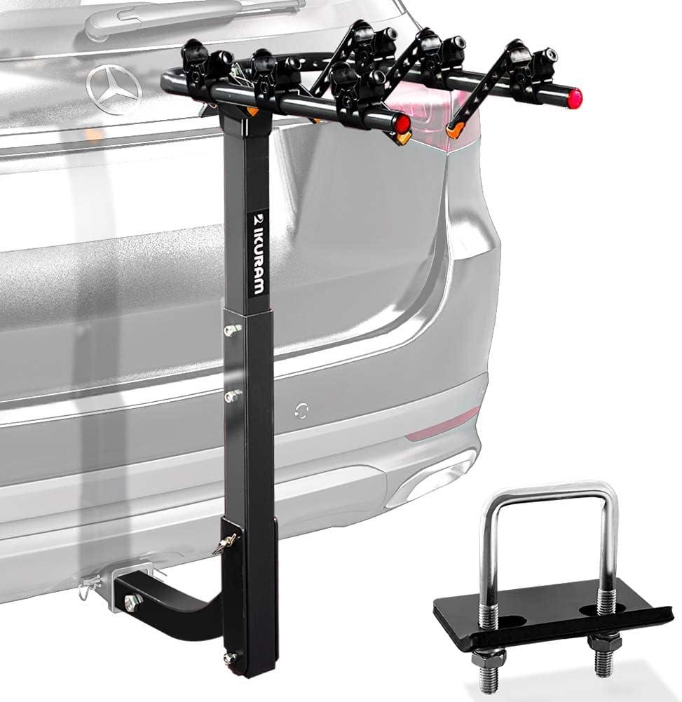 3 Bike Rack Bicycle Carrier Racks Hitch Mount Double Foldable Rack for Cars Truck SUV Fits 2" Hitch Receiver, Including Anti-Rattle Hitch Tightener