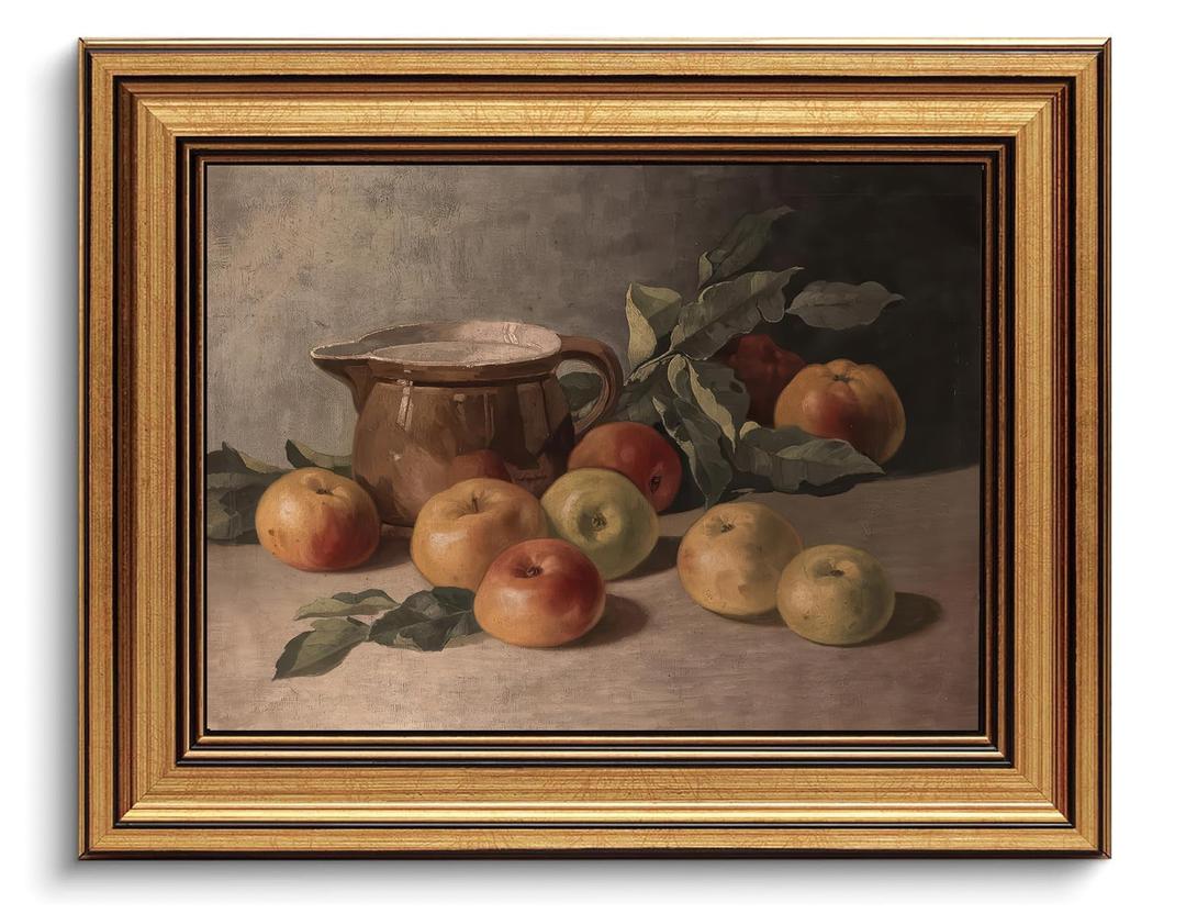 Gold Framed Wall Art Vintage Harvest Apples Still Life Canvas Art Farmhouse Fruits Picture Wall Decor Antique Prints Rustic Paintings Country Artwork for Bedroom Bathroom Living Room 16x24 Inch