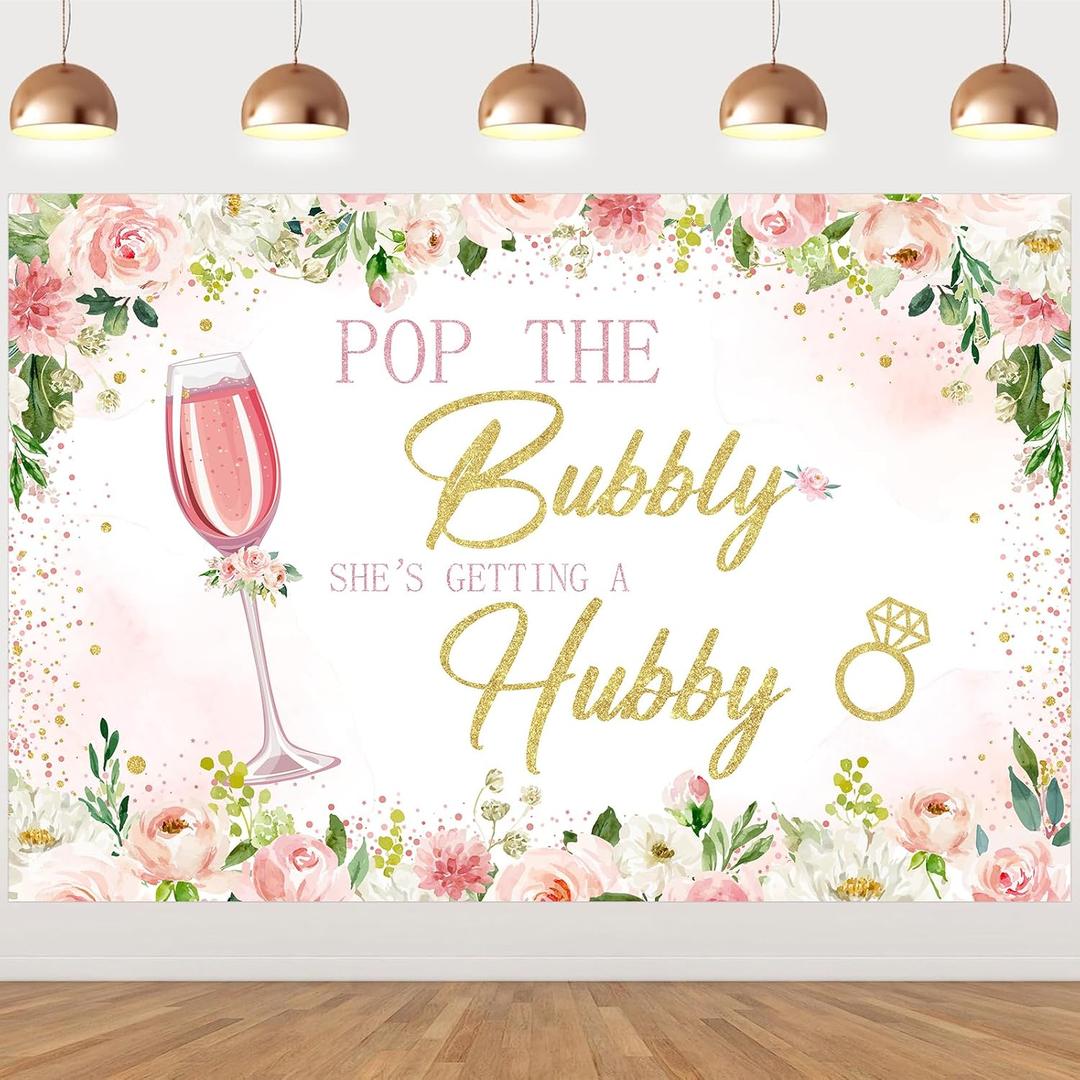 Brunch Bachelorette Bridal Shower Backdrop 5x3ft, Pop The Bubbly She's Getting a Hubby Decorations Photo Background for Wedding Engagement Bachelorette Party Supplies