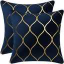 DEZENE Gold Velvet Throw Pillow Covers Navy: 2 Pack 18x18 Inch Square Decorative Pillow Cases for Bedroom Sofa Couch Living Room