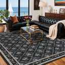 Rwlvpe Black Floral Rugs 8x10 Area Rugs for Living Room, Non Slip Stain Resistance Washable Vintage Large Area Rug for Bedroom, Low Pile Checkered Carpet for Farmhouse Dining Room Office