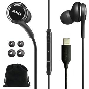 SAMSUNG AKG Earbuds for Galaxy S23 Ultra - Original USB Type C in-Ear Earbud Headphones with Remote & Mic - Braided - Includes Velvet Pouch - Black