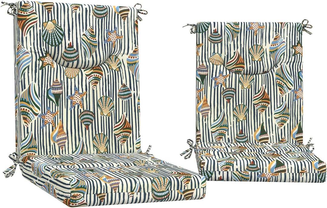 DYTXIII Outdoor High Back Chair Cushions Set of 2, 44x20 in Water Repellent Patio Seat Cushions with Elastic Sponge, All Weather Cushions for Rocking, Dining Chairs, Patio Furniture - Crayon Shells, 44"x20"x2.5"