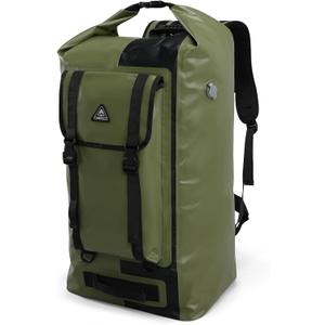 Haimont Dry Waterproof Roll Top Backpack Marine Dry Bag River Pack with Waist Belt Camping Surfing 60L, Army Green/Black