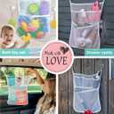 Bath Toy Holder 14x20 Inch, Mesh Bathtub Toy Storage Basket, Kids Bath Net, Tub Holder Bag, Toddler Shower Caddy Hanging Bucket Bin, Baby Bathroom Organizer with 2 Suction Cups, 2 Adhesive Wall Hooks