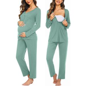 Ekouaer Maternity Nursing Pajama Sets Labor Delivery Pjs Long Sleeve Breastfeeding Pajamas Pregnancy Sleepwear Set (Medium, Aqua)