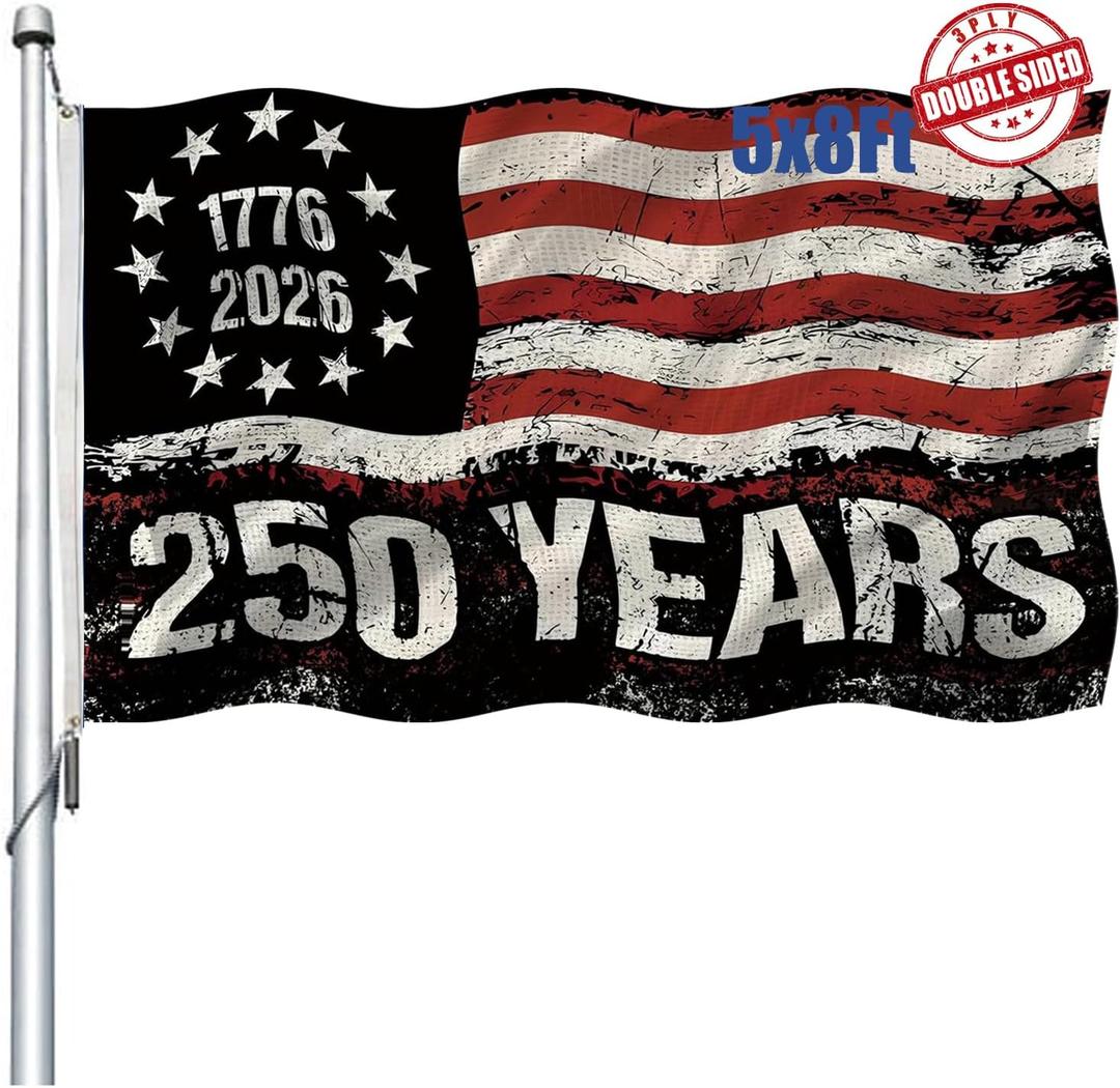 250 Anniversary USA Flag Double Sided 3 Ply 5x8 Outdoor-Heavy Duty 1776-2026 250 Year American Anniversary Commemorative Flag Banner with 2 Brass Grommets 4 Rows Stitched