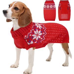 Kuoser Dog Christmas Sweater, Soft Warm Xmas Sweaters for Small Medium Large Dogs Boy Girl, Comfortable Dog Sweater with Leash Hole Snowflake Puppy Knit Outfit for Holiday Winter Fall, Red M (Medium (Pack of 1))