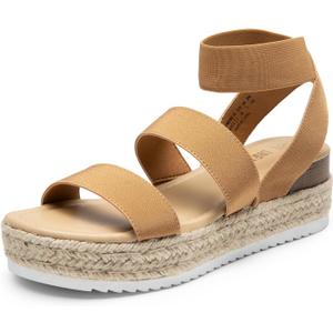 DREAM PAIRS Strappy Espadrille Platform Wedge Sandals for Women Dressy Summer, Comfortable Open Toe Sandals with Cushioned Insole and Ankle Strap Buckle, Size 8, Camel