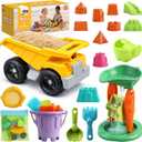 TOY Life 23 Pcs Beach Toys for Kids Sand Toys with Construction Cars Castle Bucket Shovels & Sand Castle Building Kit Molds, Sandbox Toy for Summer Water Play, Travel, Fishing