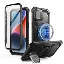 i-Blason for iPhone 16e Case with Camera Cover Stand [Built-in Screen Protector] [Wireless Charging Compatible] Full-Body Heavy Duty Military-Grade Protection Rugged Magnetic Phone Case, Black