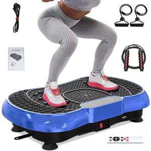 Bigzzia Vibration Plate Exercise Machine for Weight Loss  100-Speed Platform with Remote & Resistance Bands, 450 lbs Capacity  Quiet Full Body Workout for Lymphatic Drainage at Home (sky blue)