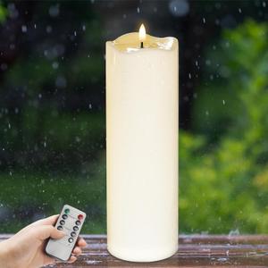 4" x12" Outdoor Waterproof Candles with Timer, Large Pillar Candles Battery Operated, Plastic Tall Flameless Candles for Garden Patio Porch Home Party, Ivory 1Pack