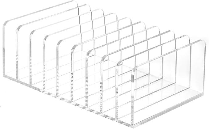 QWORK 9 Compartments Clear Desk Mail Organizer, Acrylic Office Document Sorter, Transparent Stepped Design, Non-Slip Base for Office, Home, School Desktop Organization