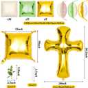 Xqumoi Religious Square Foil Balloons Wall Backdrop - 36pcs God Bless Baptism Wall Backdrop Balloon Garland Kit, Gold Cross & Eucalyptus Decor for First Communion Baby Christening (Sage Green)